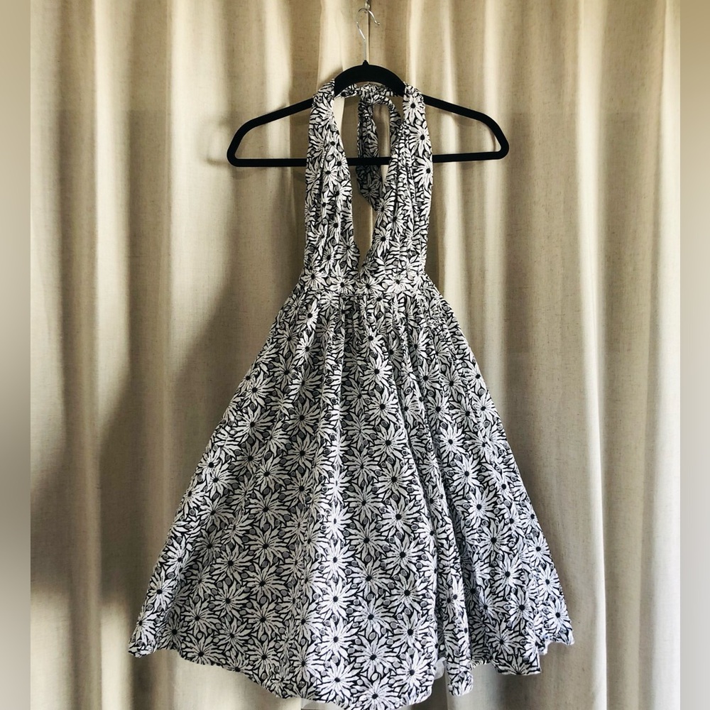 Jean Paul Gaultier Black & White Haulter Floral Dress with Tulle Under Skirt